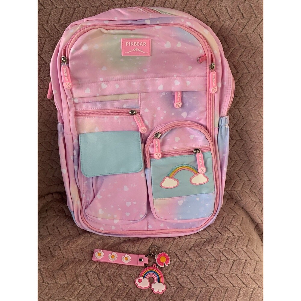 Girls Backpack Starry Rainbow Bookbag Cute Large Capacity Backpack Multifunction